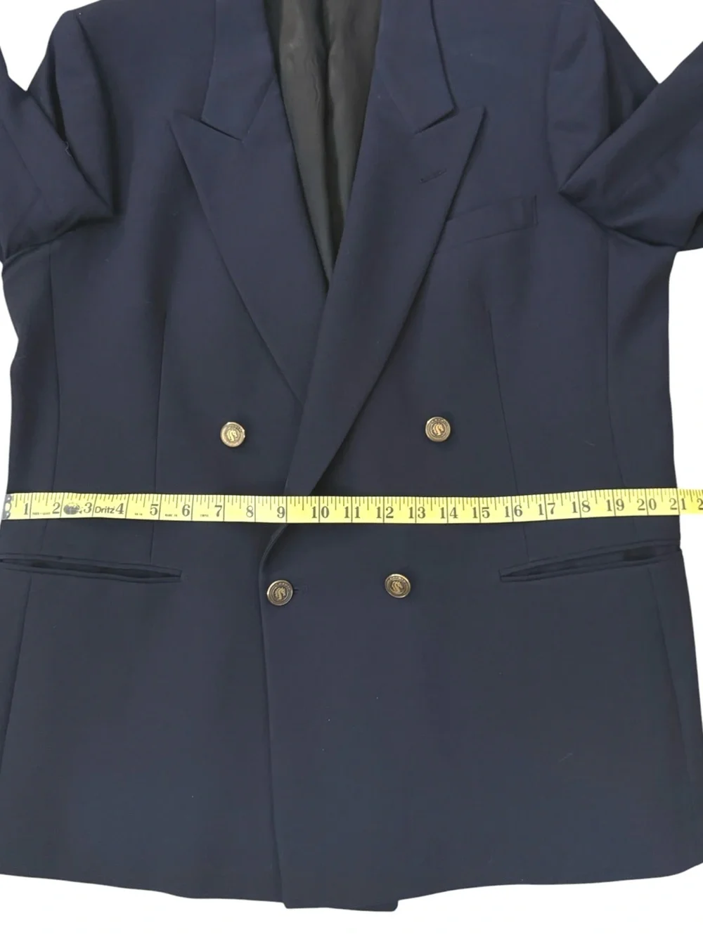 Vintage Pierre Cardin 44S Navy Blue Wool Blazer Double Breasted Gold Buttons USA